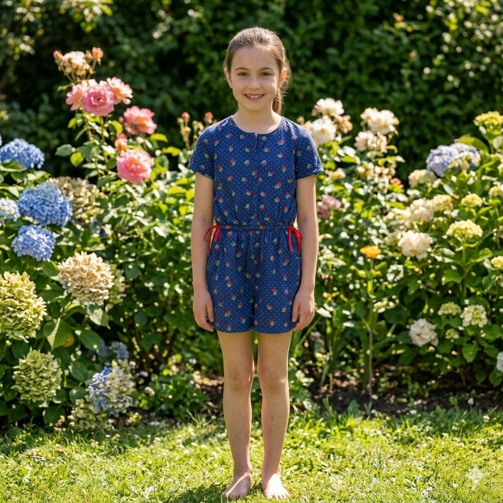 Boden Girls‎ Navy Blue Strawberry Polka Dot Cotton Romper Jumpsuit 11-12Y 152cm